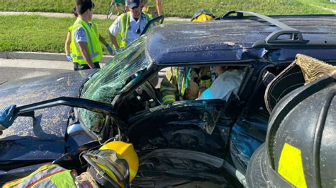 Crews rescue person trapped in vehicle on I-35